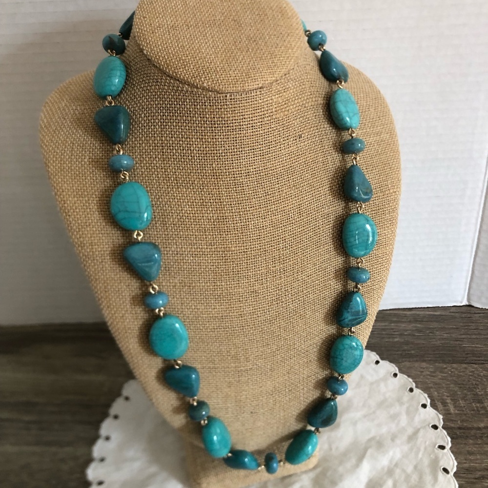 Vtg Chunky Turquoise Beaded Necklace